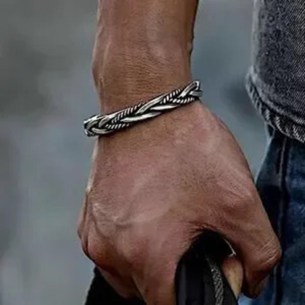 Sterling Silver Braided Unisex Bangle Cuff Bracelet